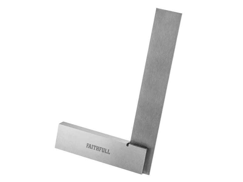 A precision steel try square with a hardened blade and a machined stock, used for checking and marking right angles in woodworking and metalwork.