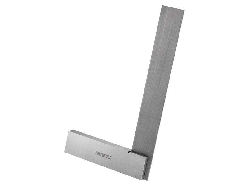 A precision steel try square with a hardened blade and a machined stock, used for checking and marking right angles in woodworking and metalwork.