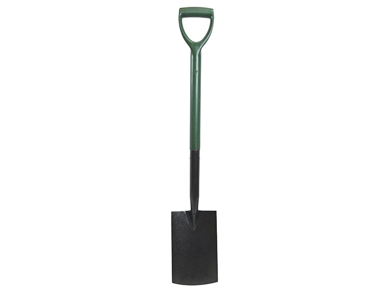A Faithfull short-handled square-bladed spade with a steel blade and a wooden or fibreglass shaft, for general digging work.