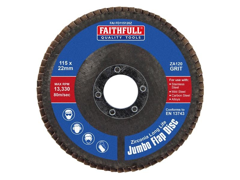 Faithfull FAIFD115120Z Zirconia Abrasive Jumbo Flap Disc ZA120 115mm