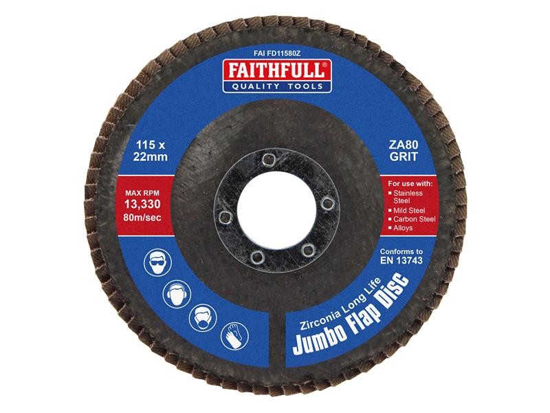 Faithfull FAIFD11580Z Zirconia Abrasive Jumbo Flap Disc ZA80 115mm