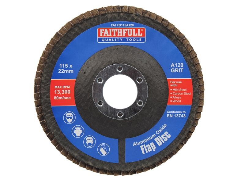 Faithfull FAIFD115A120 Aluminium Oxide Flap Disc 115 x 22mm 120 Grit