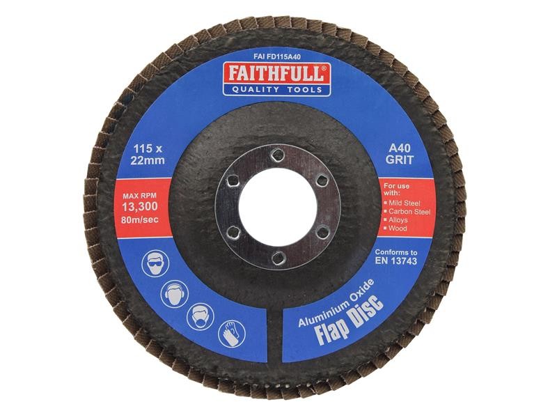 Faithfull FAIFD115A40 Aluminium Oxide Flap Disc 115 x 22mm 40 Grit