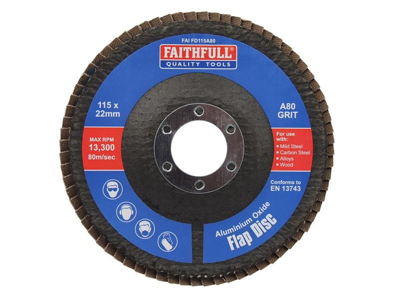 Faithfull FAIFD115A80 Aluminium Oxide Flap Disc 115 x 22mm 80 Grit