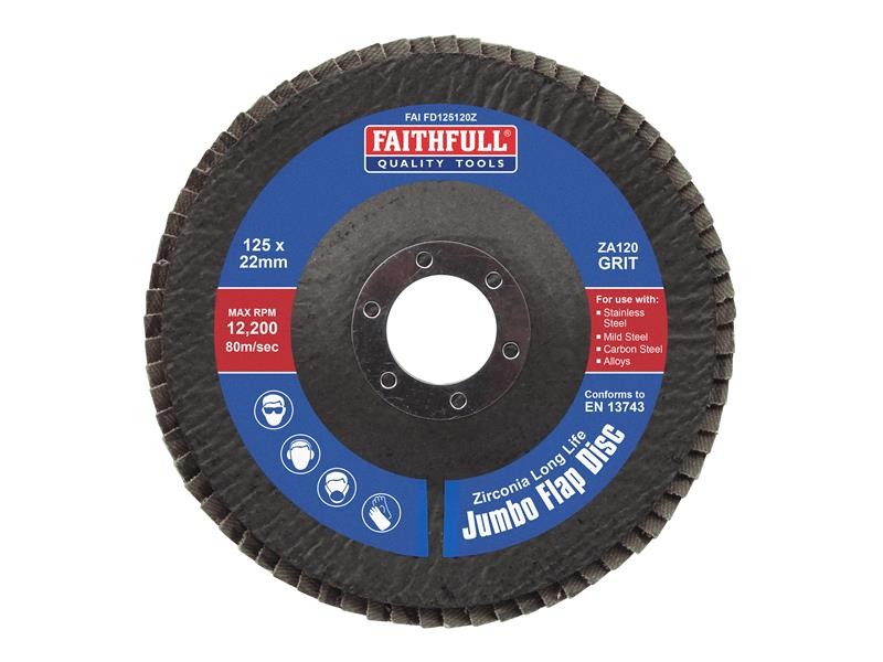 Faithfull FAIFD125120Z Zirconia Abrasive Jumbo Flap Disc ZA120 125mm