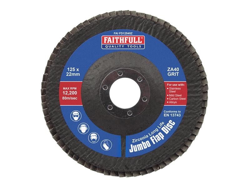 Faithfull FAIFD12540Z Zirconia Abrasive Jumbo Flap Disc ZA40 125mm