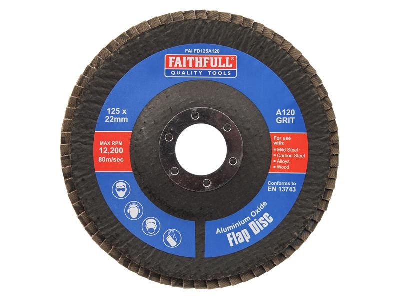 Faithfull FAIFD125A120 Aluminium Oxide Flap Disc 125 x 22mm 120 Grit