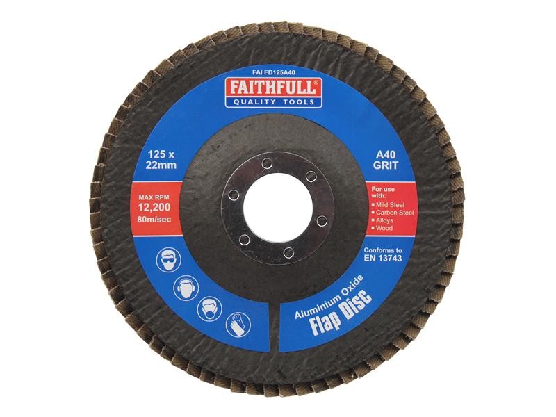 Faithfull FAIFD125A40 Aluminium Oxide Flap Disc 125 x 22mm 40 Grit