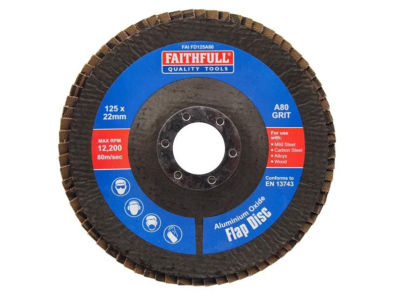 Faithfull FAIFD125A80 Aluminium Oxide Flap Disc 125 x 22mm 80 Grit