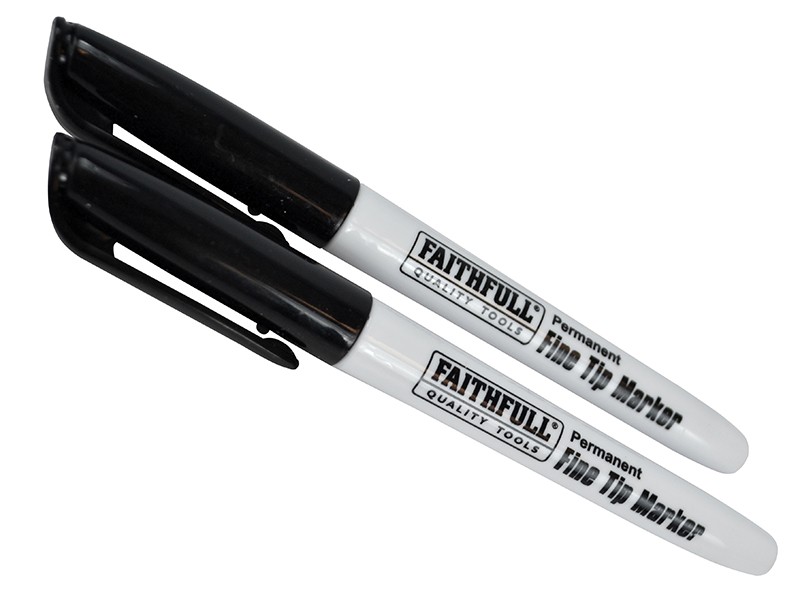Faithfull FAIFTMBLK2 Fibre Tip Marker Pen Black (Pack 2)
