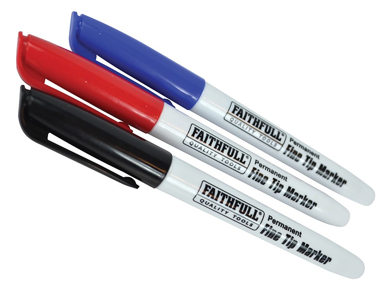 Faithfull FAIFTMMIX3 Fibre Tip Marker Pen Mixed (Pack 3)