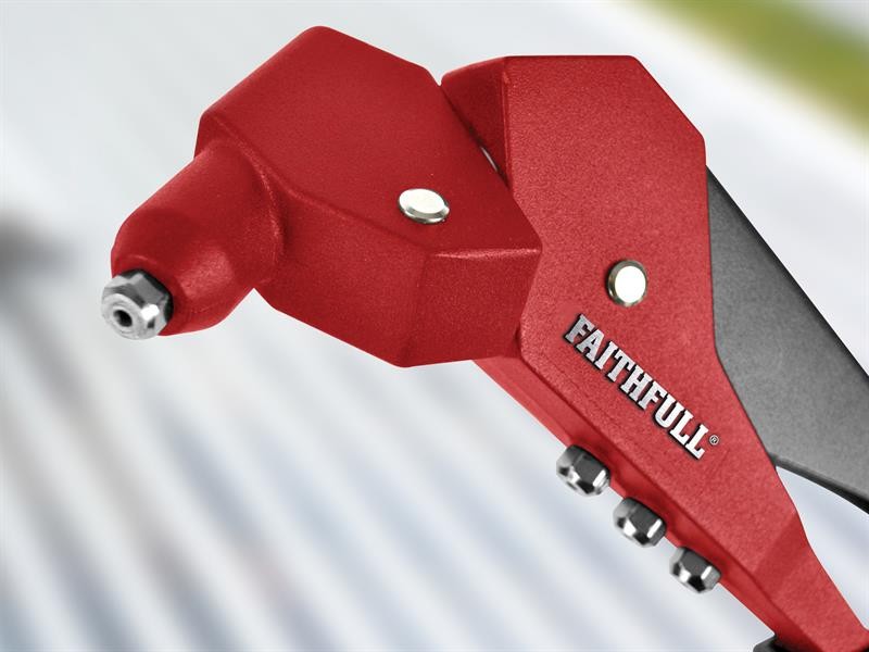 An aluminium dome-head blind rivet with a steel mandrel, used for joining sheet materials where access is only available from one side.