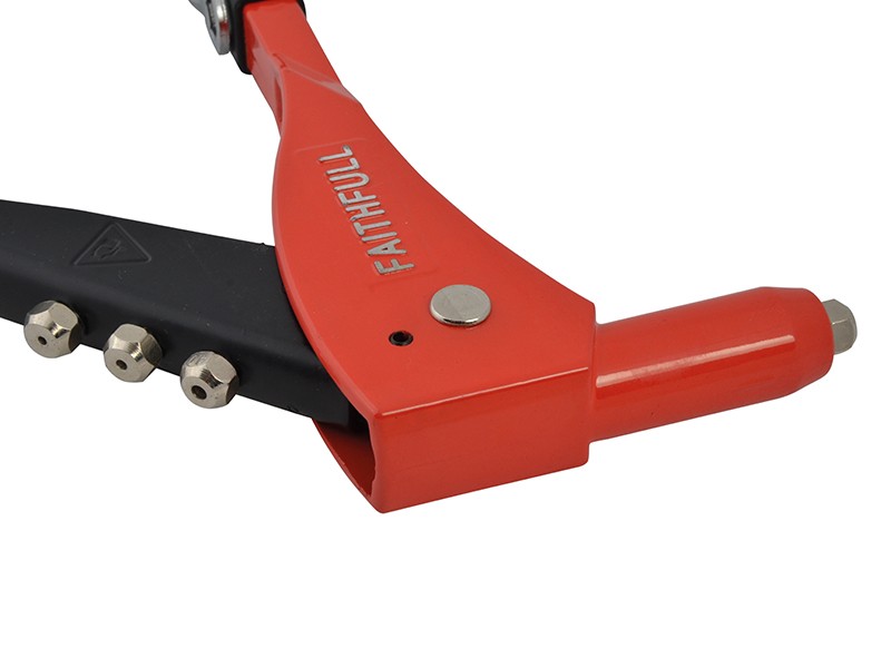 An aluminium dome-head blind rivet with a steel mandrel, used for joining sheet materials where access is only available from one side.