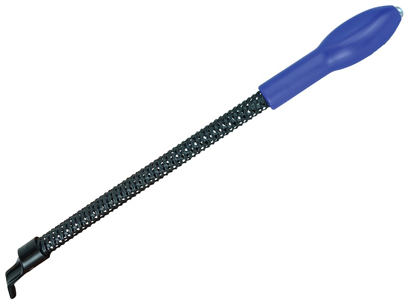 A Faithfull round file with a hardened steel abrasive surface and a turned wooden or synthetic handle, for shaping and deburring metal.