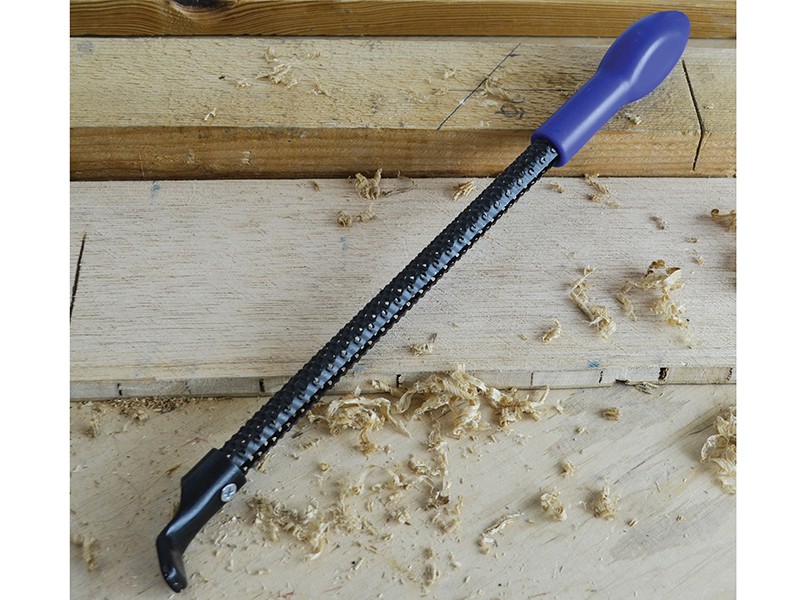 A Faithfull round file with a hardened steel abrasive surface and a turned wooden or synthetic handle, for shaping and deburring metal.