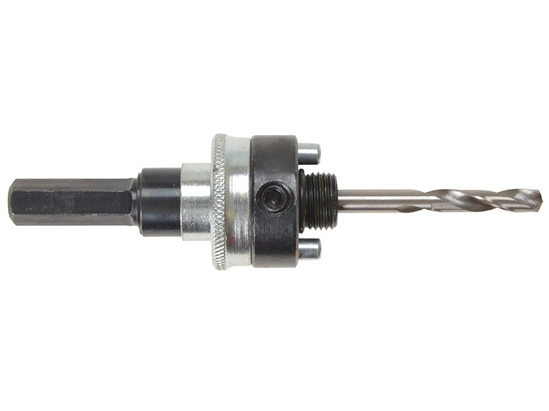 A bi-metal 210mm hole saw with hardened teeth and a centre drill-bit pilot, for cutting large-diameter holes in timber, metal, and plastic.