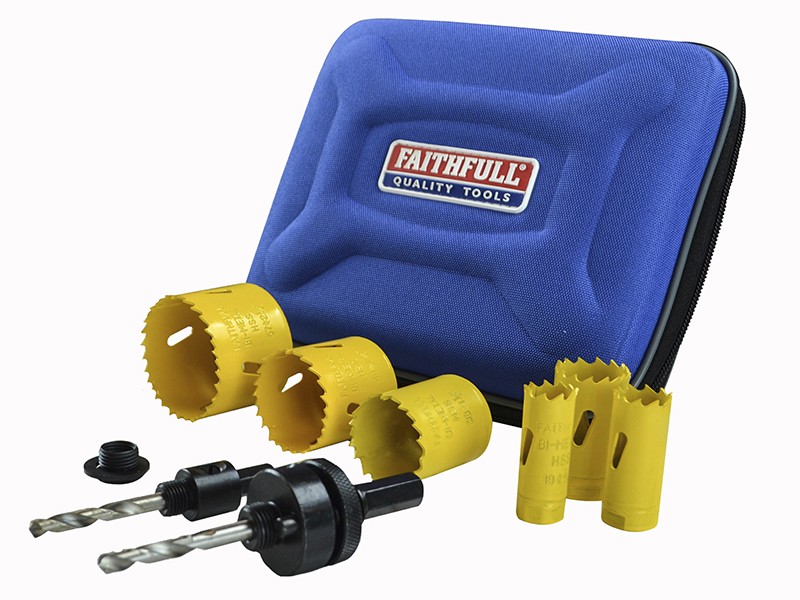 A bi-metal 57mm hole saw with hardened teeth and a centre drill-bit pilot, for cutting large-diameter holes in timber, metal, and plastic.