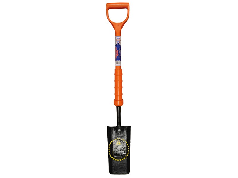 A Faithfull short-handled square-bladed spade with a steel blade and a wooden or fibreglass shaft, for general digging work.