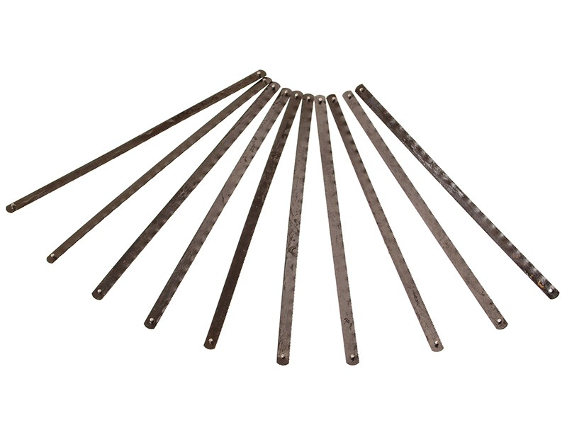 A hacksaw with a metal frame, adjustable blade tension, and a pistol-grip handle, for cutting metal bar, pipe, and conduit.