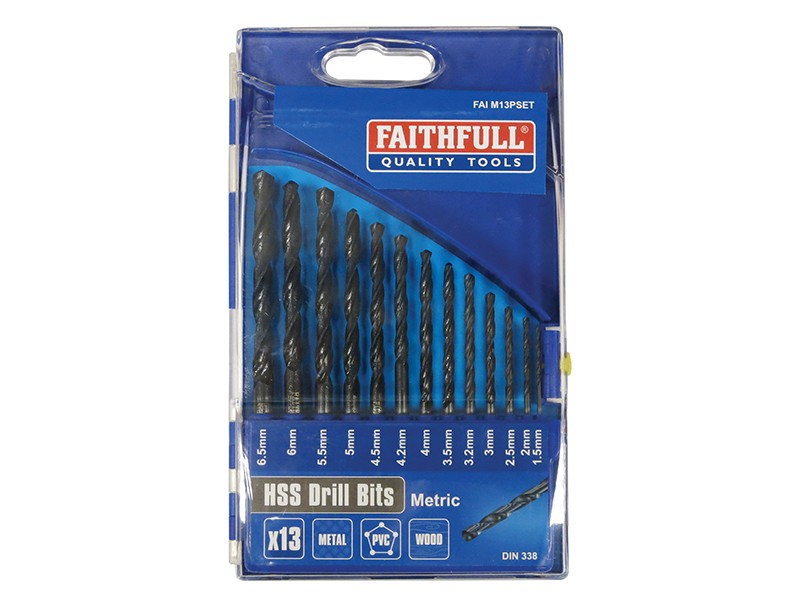 A set of 13 Faithfull screwdrivers with colour-coded handles covering a range of flathead and Phillips sizes.,