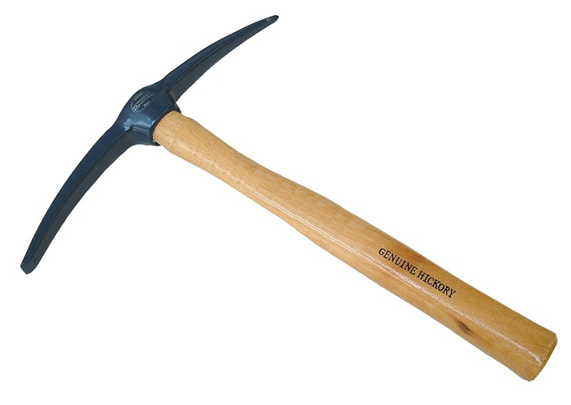 A hardened steel chisel with a bevelled cutting edge and a square-section body, for cutting stone, brick, or timber.