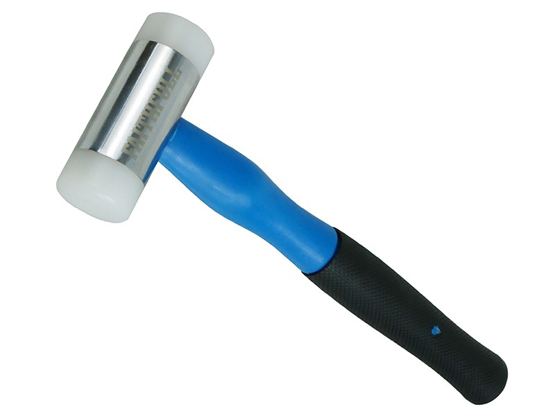 A hammer with a steel head and a steel-handled handle, for general fastening and construction use.