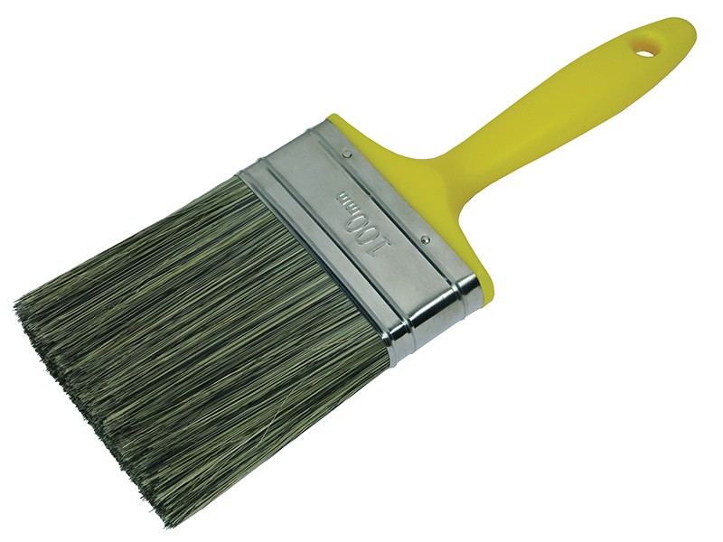A large masonry brush with stiff synthetic bristles and a comfortable handle, for applying stabilisers, sealers, and textured coatings to walls.