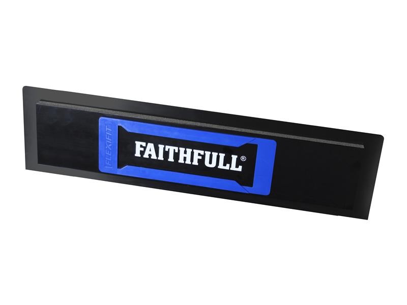 A Faithfull trowel with a polished steel blade and an ergonomic handle, for applying and finishing mortar, plaster, and adhesive.