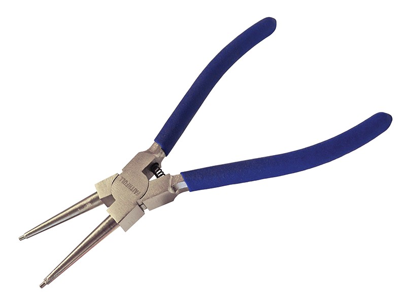 A pair of Faithfull circlip pliers with interchangeable tips for fitting and removing internal and external circlips.,