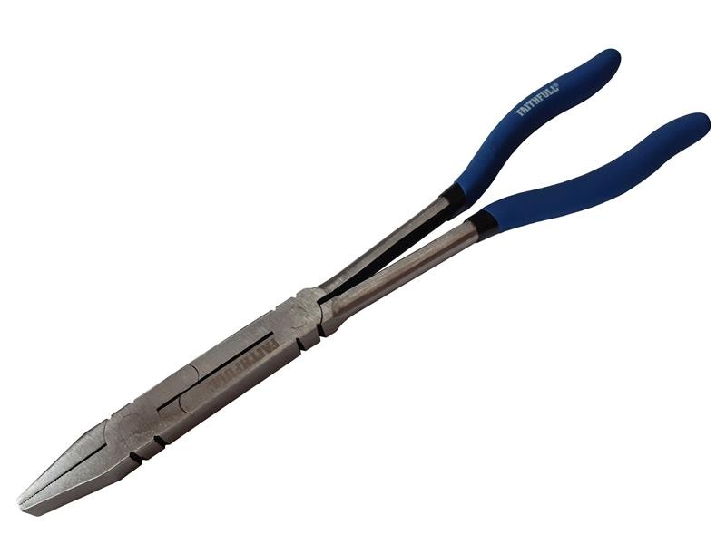 A pair of Faithfull pliers with hardened steel jaws and insulated handles, for gripping and bending work.