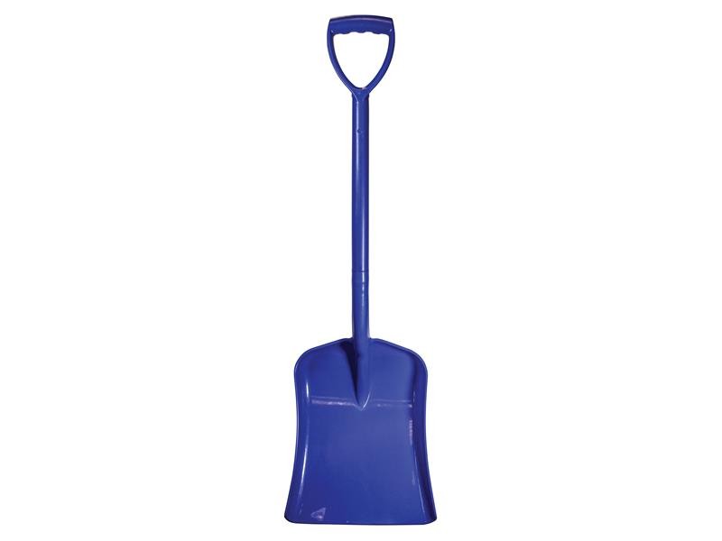 A Faithfull blue short-handled square-bladed spade with a steel blade and a wooden or fibreglass shaft, for general digging work.