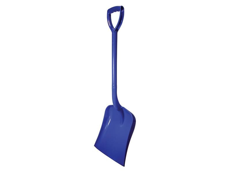 A Faithfull blue short-handled square-bladed spade with a steel blade and a wooden or fibreglass shaft, for general digging work.
