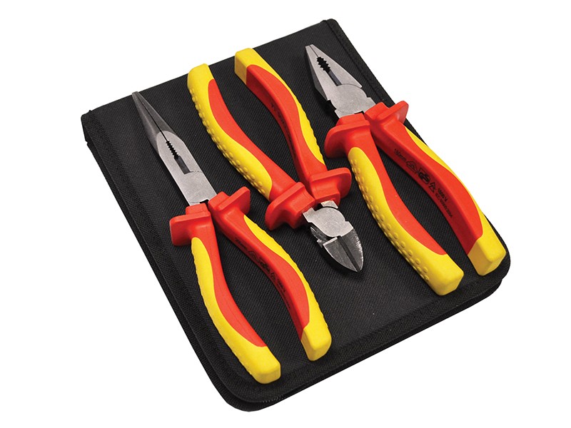 A pair of Faithfull pliers with hardened steel jaws and insulated handles, for gripping and bending work.