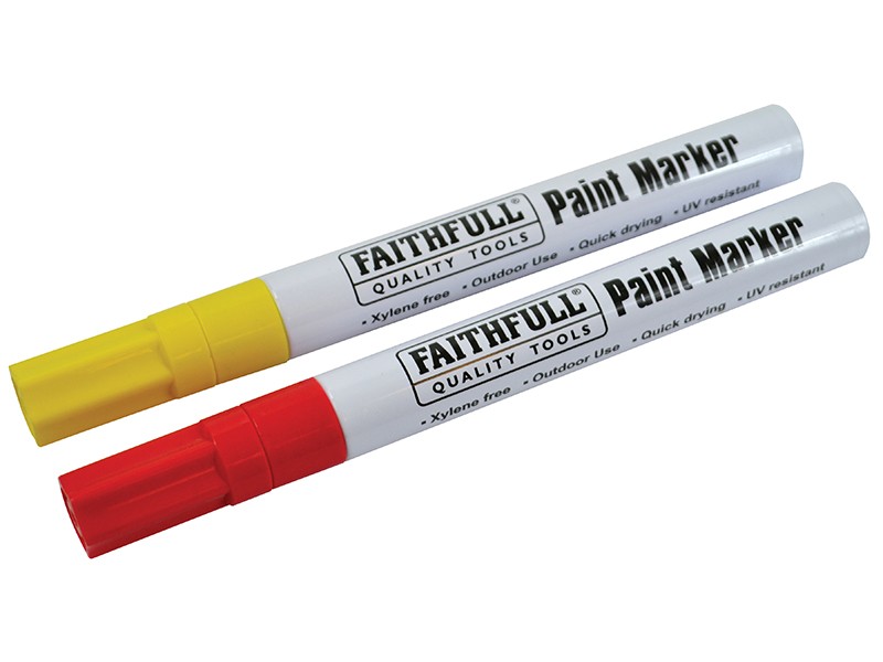 Faithfull FAIPMYELRED Paint Marker Pen Yellow & Red (Pack 2)
