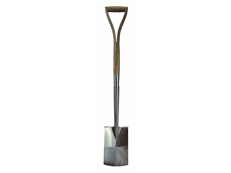 A Faithfull short-handled square-bladed spade with a steel blade and a wooden or fibreglass shaft, for general digging work.