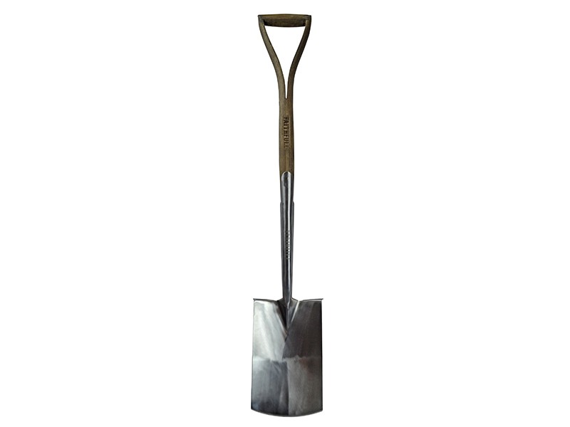 A Faithfull short-handled square-bladed spade with a steel blade and a wooden or fibreglass shaft, for general digging work.