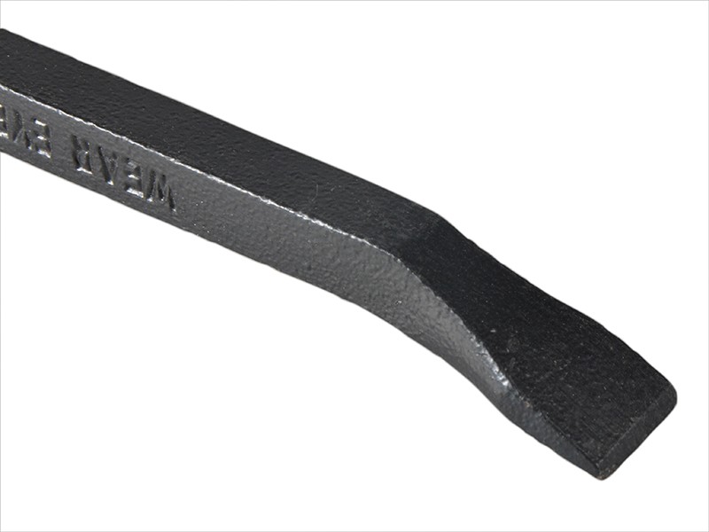 A hardened steel crowbar with a curved prying end and a pointed chisel tip, designed for levering, prying, and demolition work.