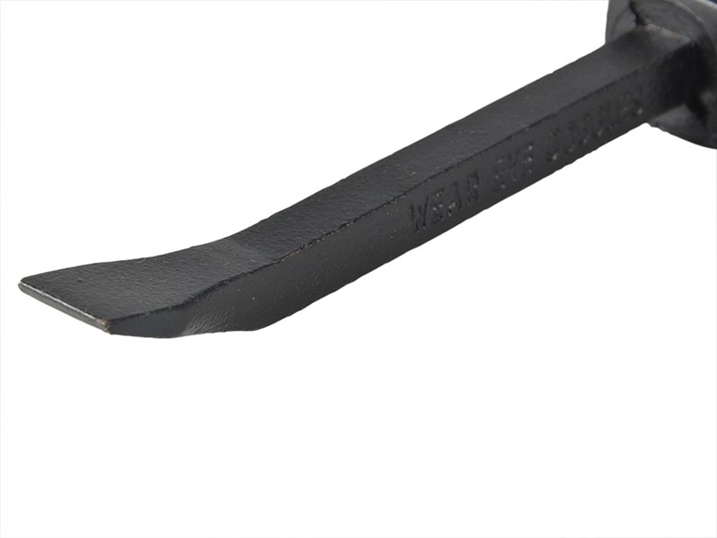 A hardened steel crowbar with a curved prying end and a pointed chisel tip, designed for levering, prying, and demolition work.