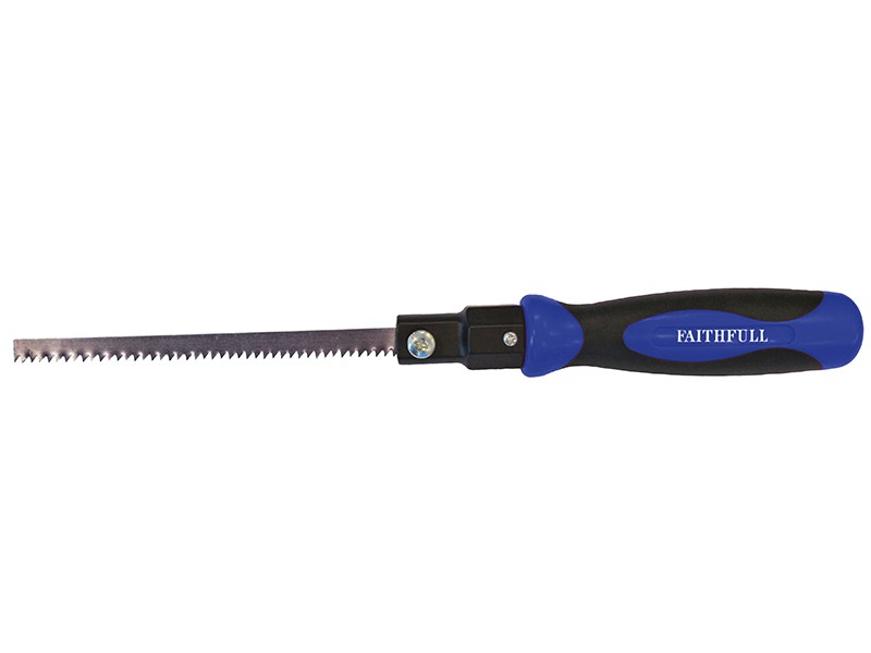 A saw with a hardened blade and a comfortable handle, for cutting timber, metal, or masonry.