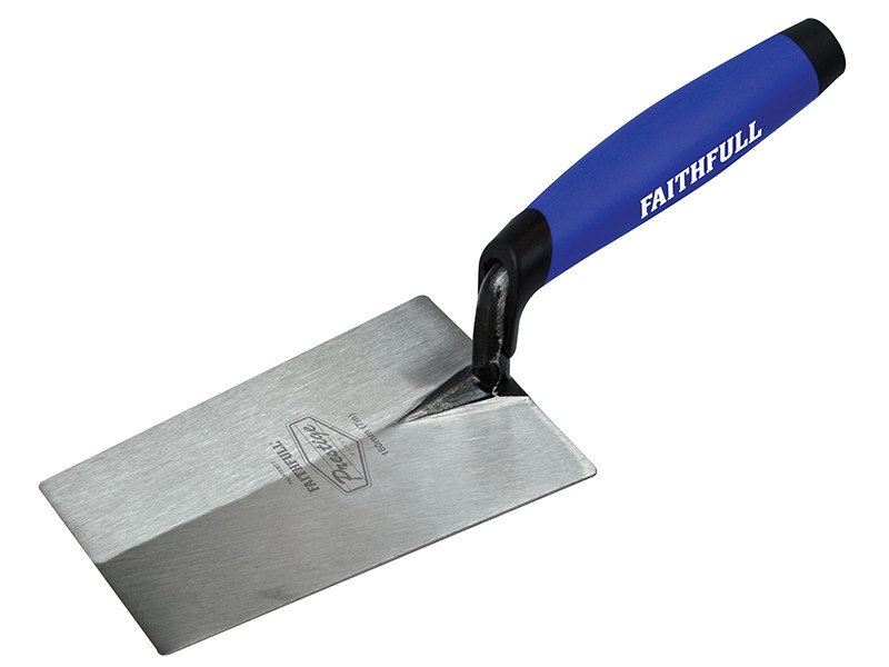 A Faithfull bucket trowel with a rounded rectangular blade and a polymer handle, for scooping and spreading render and mortar.