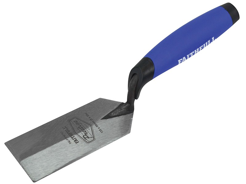 A Faithfull margin trowel with a rectangular steel blade, designed for spreading adhesive and working in confined spaces.