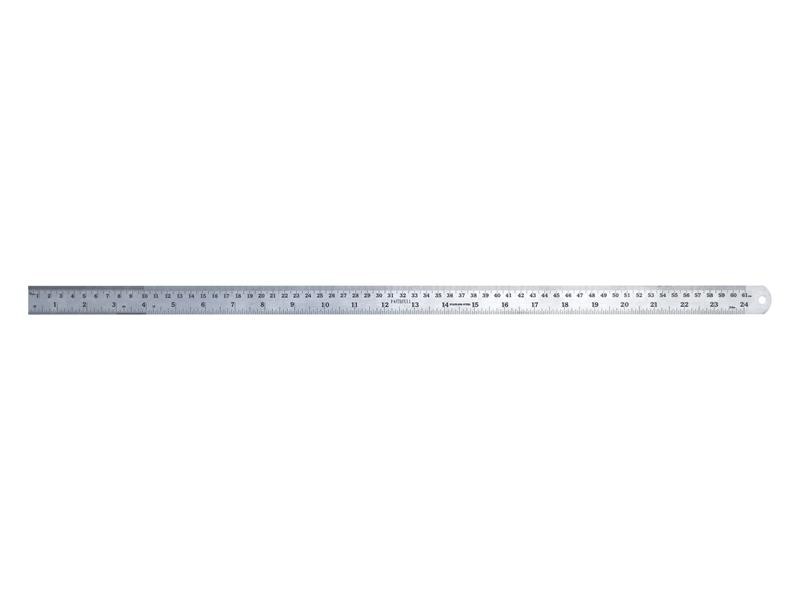 A Faithfull stainless steel rule with etched metric and imperial graduations, for precise measurement in workshops and on site.