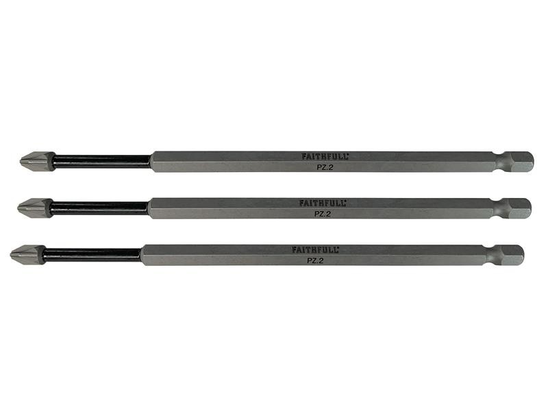 A Faithfull impact-rated screwdriver bit with a hex shank and torsion zone for use in impact drivers.,