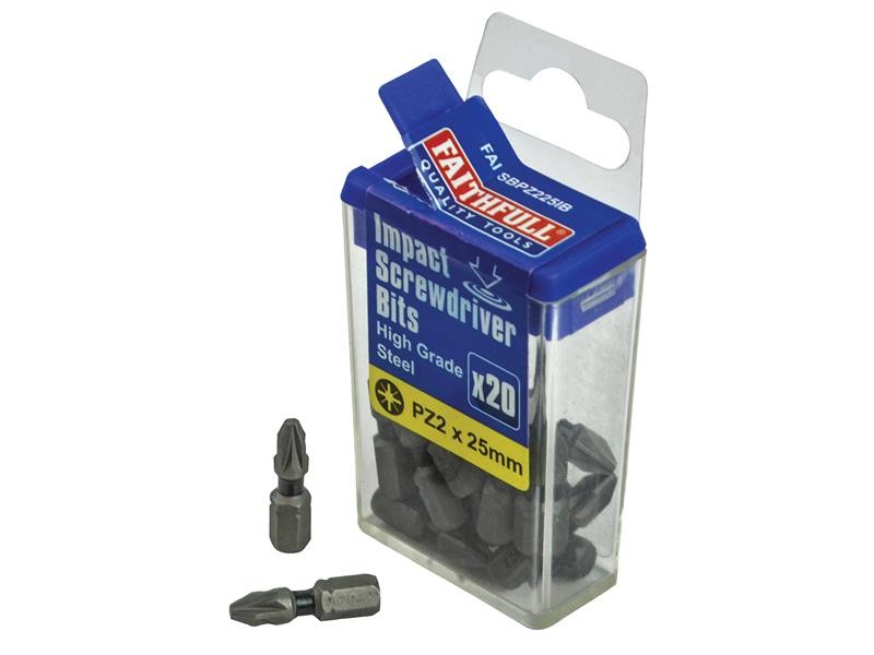 Faithfull FAISBPZ225IB Pozi Impact Screwdriver Bits PZ2 x 25mm (Pack 20)