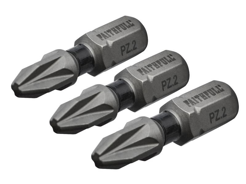 A Faithfull impact-rated screwdriver bit with a hex shank and torsion zone for use in impact drivers.,