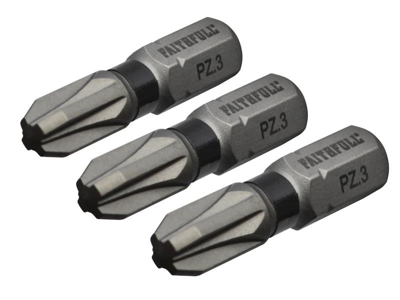 A Faithfull impact-rated screwdriver bit with a hex shank and torsion zone for use in impact drivers.,