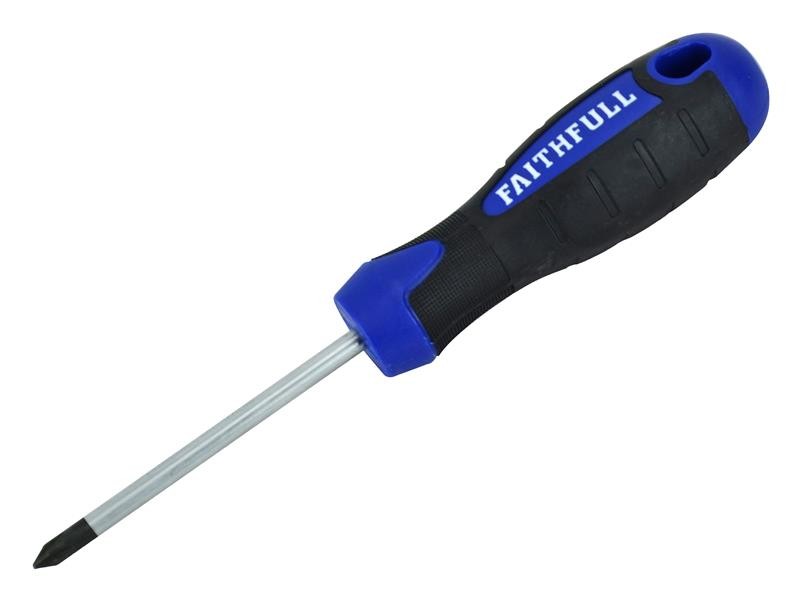 A Faithfull Phillips screwdriver with a comfort-grip handle and a hardened steel tip, for general assembly and fastening work.