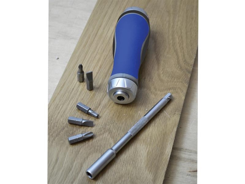 A set of 13 Faithfull screwdrivers with colour-coded handles covering a range of flathead and Phillips sizes.,