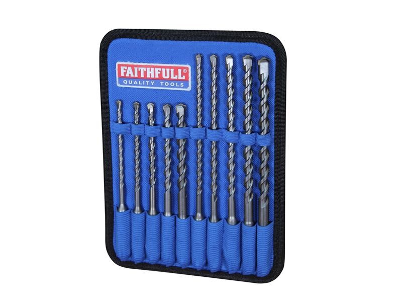 Faithfull FAISDSSET10 SDS Plus Masonry Drill Bit Set, 10 Piece
