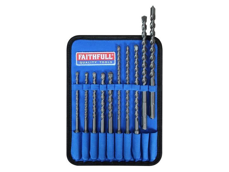 A set of 10 Faithfull screwdrivers with colour-coded handles covering a range of flathead and Phillips sizes.,